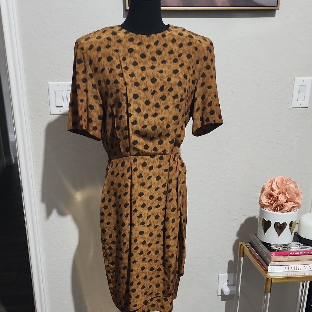 Vintage Bobbie Bee Chic Tan Polka Dot Midi Dress